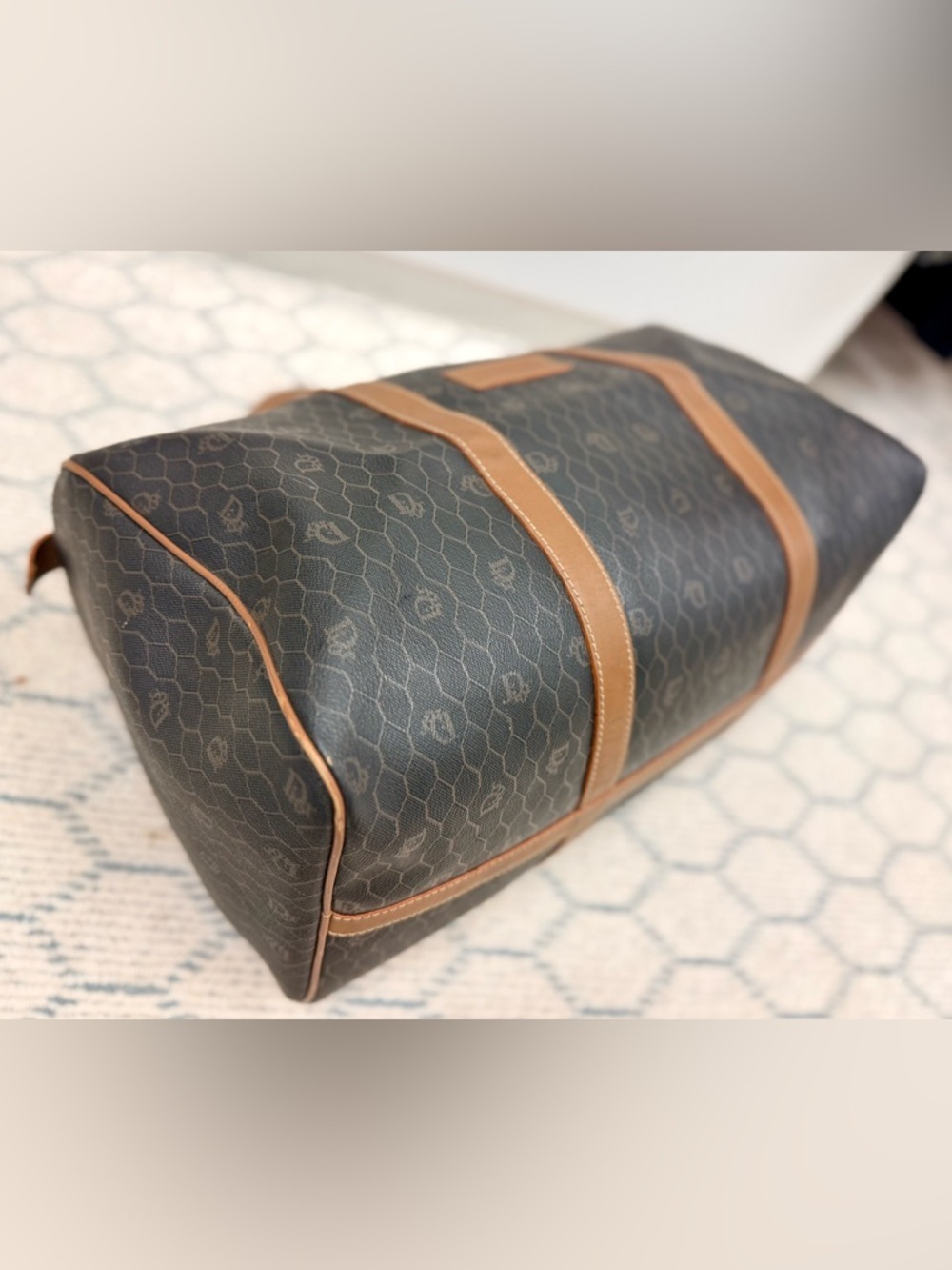 DIOR Vintage Brown Iconic Monogram Honeycomb Coated Canvas Weekender Travel Bag - Picture 4 of 16